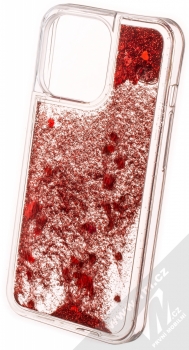 1Mcz Liquid Heart Sparkle ochranný kryt s přesýpacím efektem třpytek pro Apple iPhone 13 Pro červená (red) zezadu