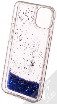 1Mcz Liquid Hexagon Sparkle ochranný kryt s přesýpacím efektem třpytek pro Apple iPhone 13 modrá (blue) zepředu