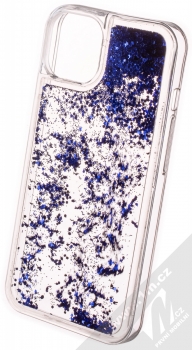 1Mcz Liquid Hexagon Sparkle ochranný kryt s přesýpacím efektem třpytek pro Apple iPhone 13 modrá (blue) zezadu