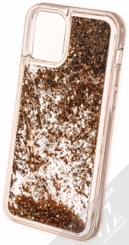 1Mcz Liquid Hexagon Sparkle ochranný kryt s přesýpacím efektem třpytek pro Apple iPhone 12, iPhone 12 Pro zlatá (gold) zezadu