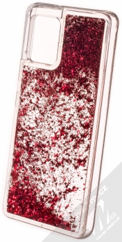 1Mcz Liquid Hexagon Sparkle ochranný kryt s přesýpacím efektem třpytek pro Samsung Galaxy A42 5G červená (red) zezadu