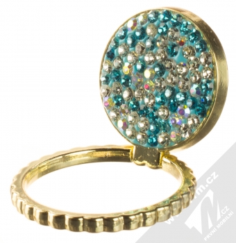 1Mcz Ring Křišťály držák na prst zlatá tyrkysová bílá (gold turquoise white) držák