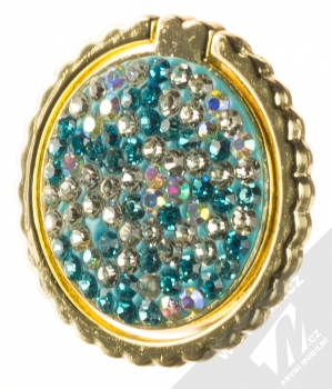 1Mcz Ring Křišťály držák na prst zlatá tyrkysová bílá (gold turquoise white)