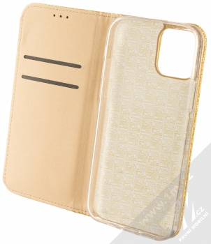 1Mcz Shining Book třpytivé flipové pouzdro pro Apple iPhone 12, iPhone 12 Pro zlatá (gold) otevřené