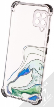 1Mcz Trendy Vodomalba Anti-Shock Skinny TPU ochranný kryt pro Samsung Galaxy A42 5G průhledná zelená černá (transparent green black) zepředu