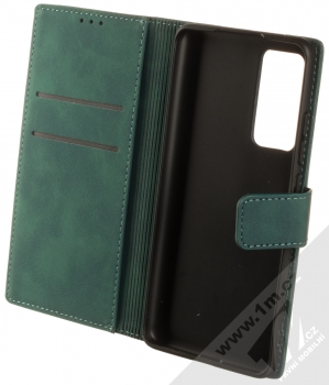 1Mcz Velvet Book flipové pouzdro pro Xiaomi 12, Xiaomi 12X tmavě zelená (dark green) otevřené