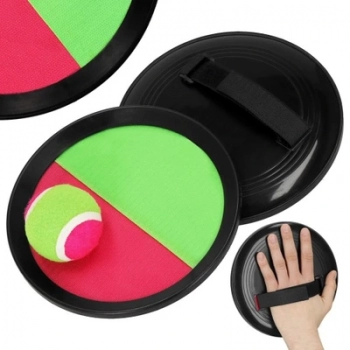 1Mcz Catch Ball Pálky, terče se suchým zipem 2ks a tenisový míček na suchý zip růžová zelená (pink green)