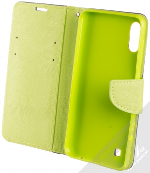 Forcell Fancy Book flipové pouzdro pro Samsung Galaxy M10 modrá limetkově zelená (blue lime) otevřené