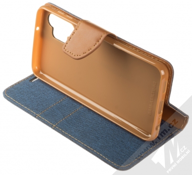 1Mcz Canvas Book flipové pouzdro pro Samsung Galaxy A13 4G tmavě modrá hnědá (dark blue camel) stojánek