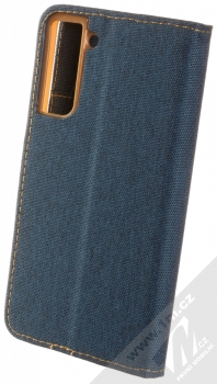 1Mcz Canvas Book flipové pouzdro pro Samsung Galaxy S21 FE tmavě modrá hnědá (dark blue camel) zezadu