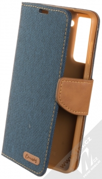 1Mcz Canvas Book flipové pouzdro pro Samsung Galaxy S21 FE tmavě modrá hnědá (dark blue camel)