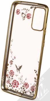 1Mcz Diamond Flower TPU ochranný kryt pro Samsung Galaxy S20 Plus zlatá (gold) zepředu