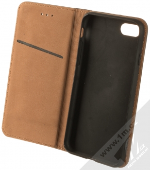 1Mcz Genuine Leather Book flipové pouzdro pro Apple iPhone 7, iPhone 8, iPhone SE (2020), iPhone SE (2022) černá (black) otevřené