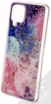 1Mcz Gold Glam Galaxie TPU ochranný kryt pro Samsung Galaxy A12, Galaxy M12 tmavě modrá růžová (dark blue pink)