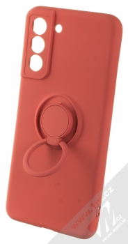 1Mcz Grip Ring Skinny ochranný kryt s držákem na prst pro Samsung Galaxy S21 FE cihlově červená (brick red) držák