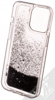 1Mcz Liquid Hexagon Sparkle ochranný kryt s přesýpacím efektem třpytek pro Apple iPhone 13 Pro černá (black) zepředu