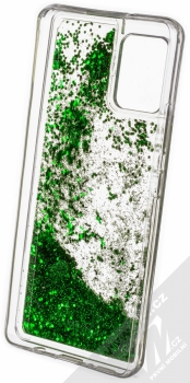 1Mcz Liquid Hexagon Sparkle ochranný kryt s přesýpacím efektem třpytek pro Samsung Galaxy A42 5G zelená (green) zepředu