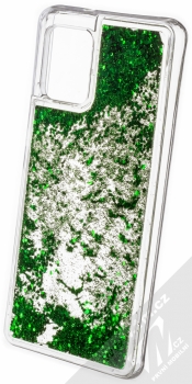 1Mcz Liquid Hexagon Sparkle ochranný kryt s přesýpacím efektem třpytek pro Samsung Galaxy A42 5G zelená (green) zezadu