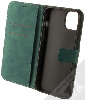 1Mcz Velvet Book flipové pouzdro pro Apple iPhone 14 Plus tmavě zelená (dark green) otevřené