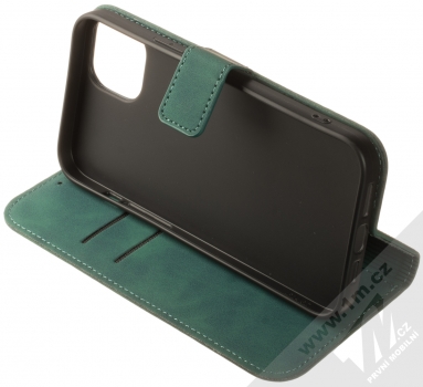 1Mcz Velvet Book flipové pouzdro pro Apple iPhone 14 Plus tmavě zelená (dark green) stojánek