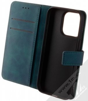 1Mcz Velvet Book flipové pouzdro pro Apple iPhone 16 Pro tmavě zelená (dark green) otevřené