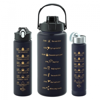 1Mcz Sada Motivačních lahví na vodu 3ks - 2l, 700ml, 300ml černá (black)