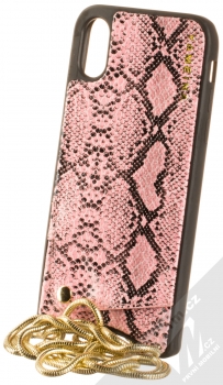 Yameina Snake Skin kožený ochranný kryt s kapsičkou a řetízkem na krk pro Apple iPhone X, iPhone XS růžová (pink)