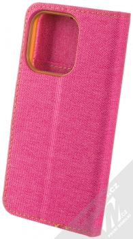 1Mcz Canvas Book flipové pouzdro pro Apple iPhone 14 Pro sytě růžová hnědá (hot pink camel) zezadu