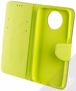 1Mcz Fancy Book flipové pouzdro pro Xiaomi Redmi Note 9T modrá limetkově zelená (blue lime) otevřené