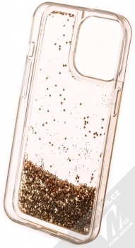 1Mcz Liquid Hexagon Sparkle ochranný kryt s přesýpacím efektem třpytek pro Apple iPhone 13 Pro zlatá (gold) zepředu