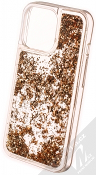 1Mcz Liquid Hexagon Sparkle ochranný kryt s přesýpacím efektem třpytek pro Apple iPhone 13 Pro zlatá (gold) zezadu