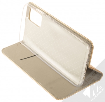 1Mcz Magnet Book flipové pouzdro pro Samsung Galaxy A02s zlatá (gold) stojánek