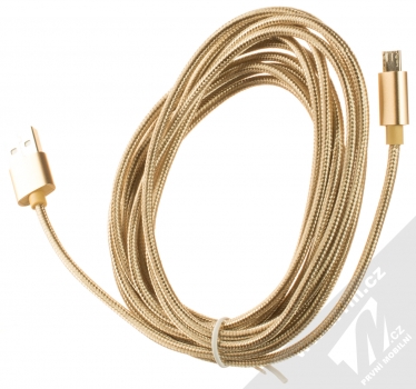 1Mcz Simple Braided opletený USB kabel s microUSB konektorem zlatá (gold) komplet