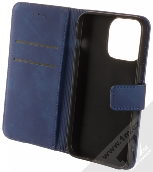 1Mcz Velvet Book flipové pouzdro pro Apple iPhone 13 Pro tmavě modrá (dark blue) otevřené