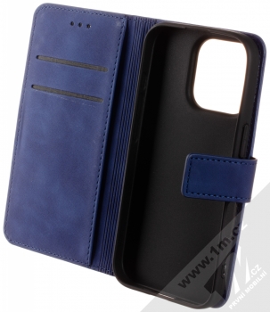 1Mcz Velvet Book flipové pouzdro pro Apple iPhone 16 Pro tmavě modrá (dark blue) otevřené