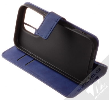 1Mcz Velvet Book flipové pouzdro pro Apple iPhone 16 Pro tmavě modrá (dark blue) stojánek