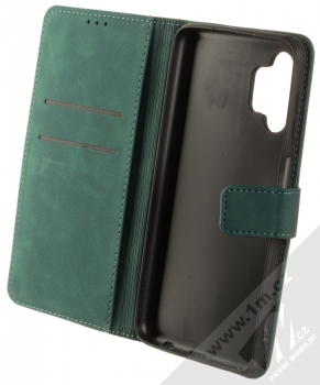 1Mcz Velvet Book flipové pouzdro pro Samsung Galaxy A13 4G tmavě zelená (dark green) otevřené