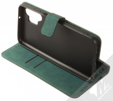 1Mcz Velvet Book flipové pouzdro pro Samsung Galaxy A13 4G tmavě zelená (dark green) stojánek