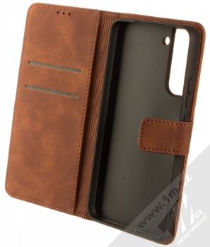 1Mcz Velvet Book flipové pouzdro pro Samsung Galaxy S22 Plus 5G hnědá (brown) otevřené