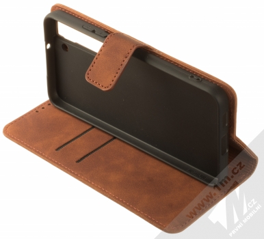 1Mcz Velvet Book flipové pouzdro pro Samsung Galaxy S22 Plus 5G hnědá (brown) stojánek