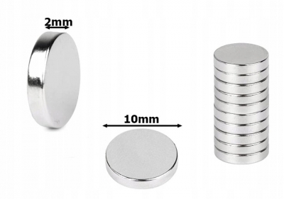 1Mcz Neodymový magnet Puk 10 x 2 mm 10ks stříbrná (silver)