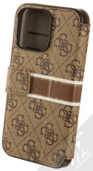 Guess 4G Printed Stripe Book flipové pouzdro pro Apple iPhone 13 Pro (GUBKP13L4GDBR) hnědá (brown) zezadu