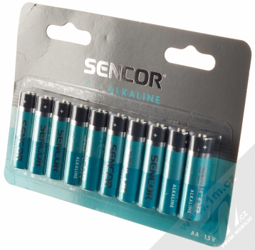 Sencor SBA LR6 10BP AA ALK alkalické tužkové baterie AA LR06 10ks tyrkysová tmavě šedá (turquoise dark grey) krabička