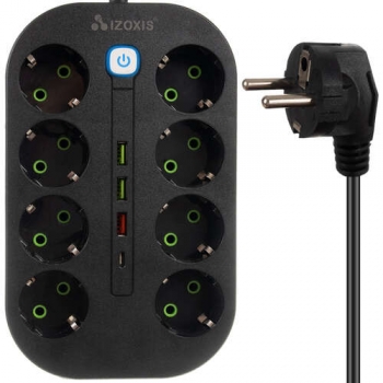 1Mcz Smart Socket Prodlužovací kabel délky 2 metry s 8x zásuvkou, 3x USB portem a 1x USB Type-C výstupem černá (black)