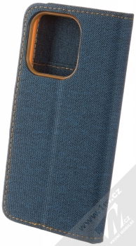 1Mcz Canvas Book flipové pouzdro pro Apple iPhone 14 Pro tmavě modrá hnědá (dark blue camel) zezadu