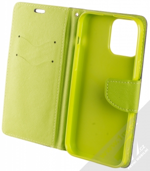 1Mcz Fancy Book flipové pouzdro pro Apple iPhone 13 Pro Max modrá limetkově zelená (blue lime) otevřené