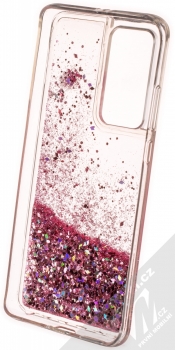 1Mcz Liquid Diamond Sparkle ochranný kryt s přesýpacím efektem třpytek pro Huawei P40 Pro růžově zlatá (rose gold) zepředu