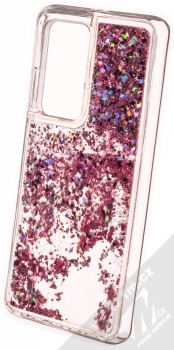 1Mcz Liquid Diamond Sparkle ochranný kryt s přesýpacím efektem třpytek pro Huawei P40 Pro růžově zlatá (rose gold) zezadu