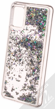 1Mcz Liquid Diamond Sparkle ochranný kryt s přesýpacím efektem třpytek pro Samsung Galaxy A51 stříbrná (silver) zezadu