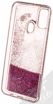 1Mcz Liquid Diamond Sparkle ochranný kryt s přesýpacím efektem třpytek pro Samsung Galaxy M21 růžově zlatá (rose gold) zepředu